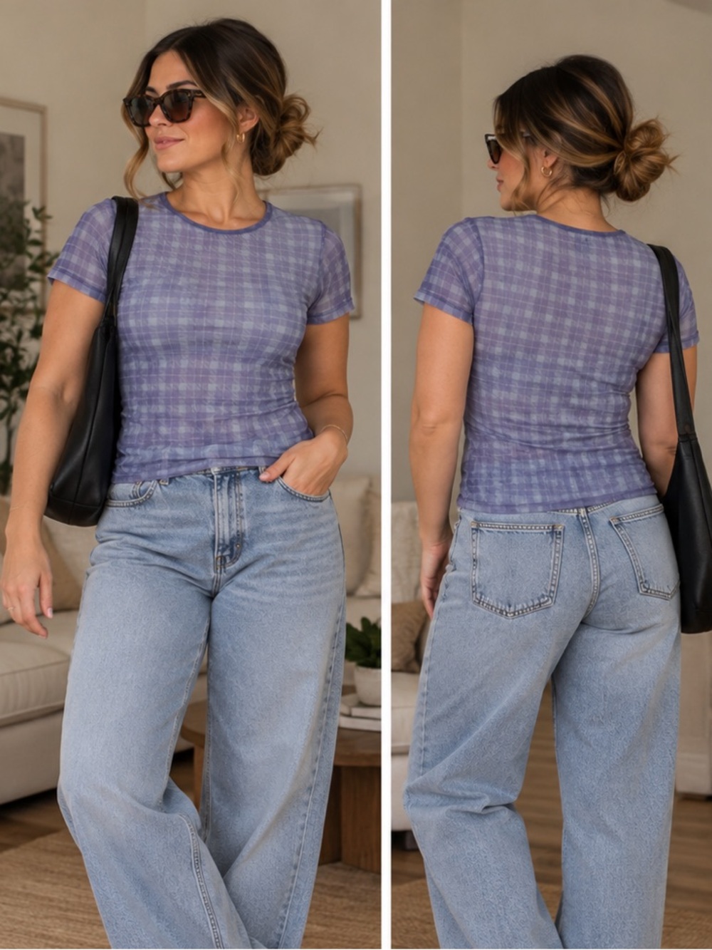 Miaou Mini Tee | Baby Plaid Periwinkle Purple Mesh | XL